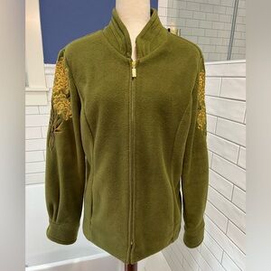 Bob Mackie Green Embroidered Fleece Coat